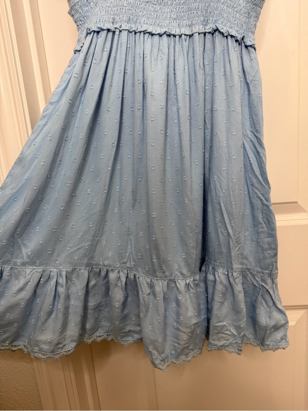 Lime Lush Baby Blue Swiss Dot Lace Detail Mini Dress Small NWT!! - Picture 11 of 12
